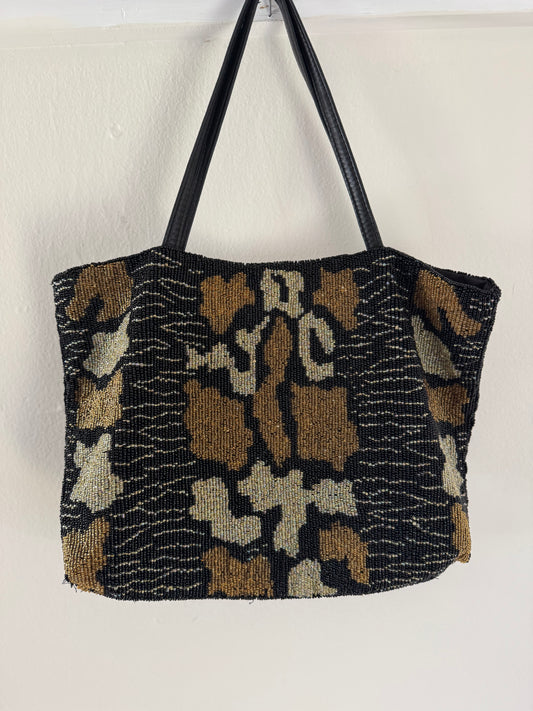 Christiana Beaded Handbag in Black/Sage/Bronze