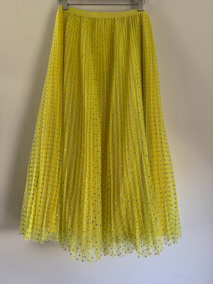 J. Crew Sparkle Knife Pleat Tulle Skirt in Chartreuse/Aqua