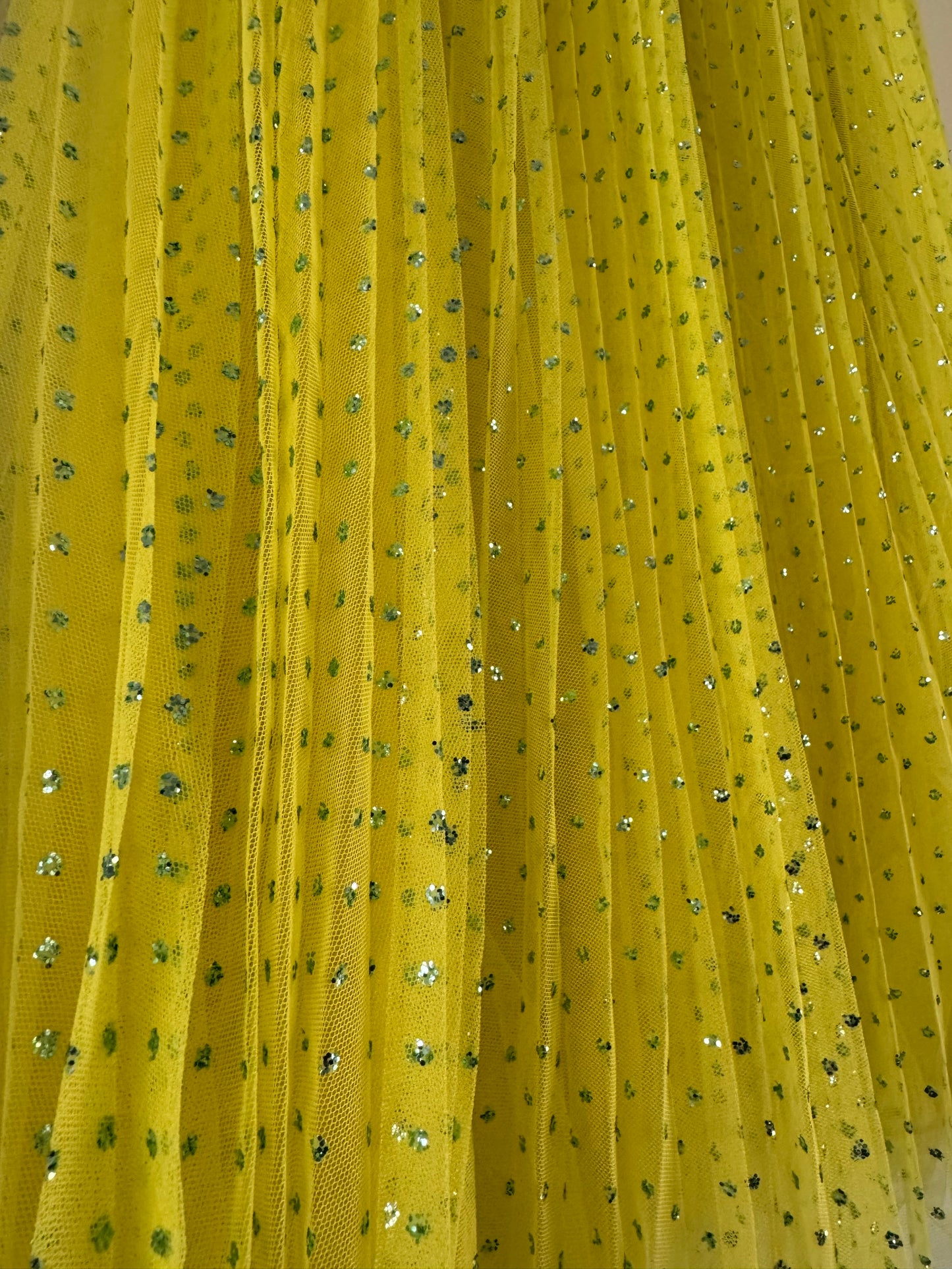 J. Crew Sparkle Knife Pleat Tulle Skirt in Chartreuse/Aqua