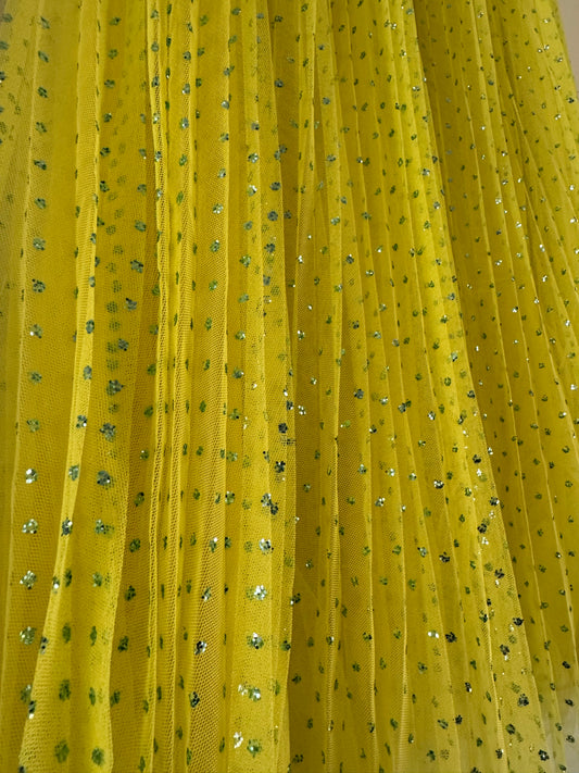 J. Crew Sparkle Knife Pleat Tulle Skirt in Chartreuse/Aqua