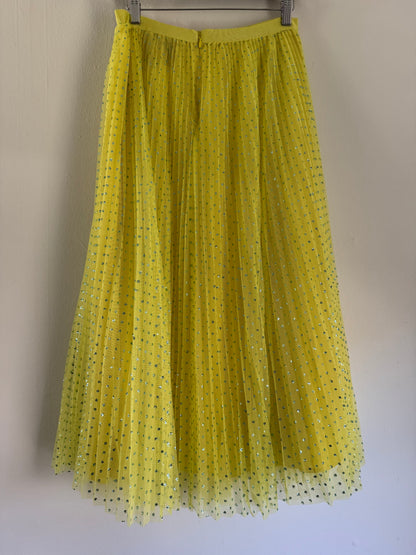J. Crew Sparkle Knife Pleat Tulle Skirt in Chartreuse/Aqua