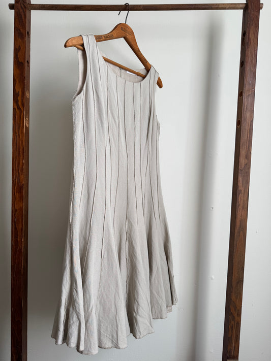 Reclaimed Calvin Klein Linen/Rayon Seamed Dress in Sand
