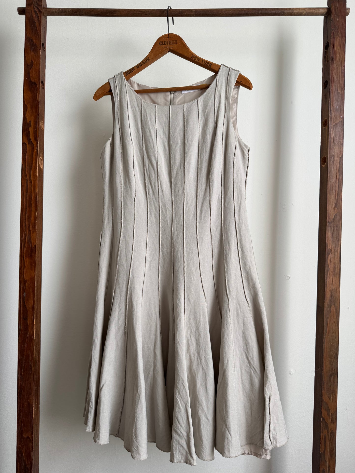 Reclaimed Calvin Klein Linen/Rayon Seamed Dress in Sand