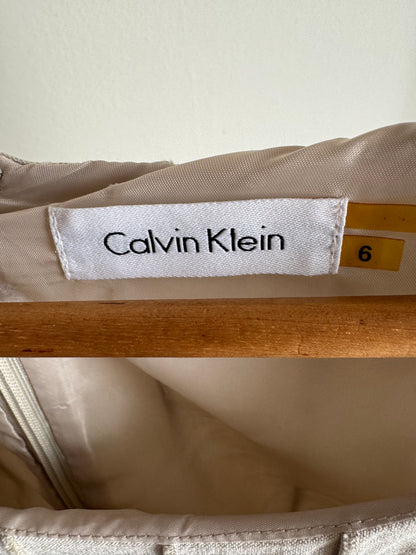 Reclaimed Calvin Klein Linen/Rayon Seamed Dress in Sand