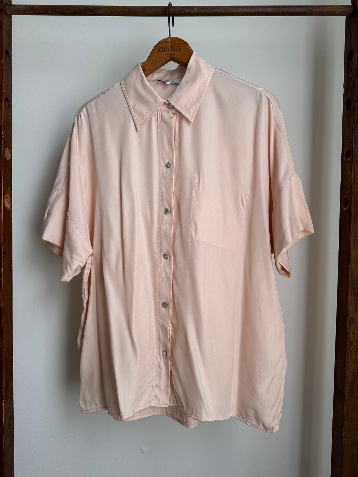 Vince Boxy Silk Button Down in Pale Peach