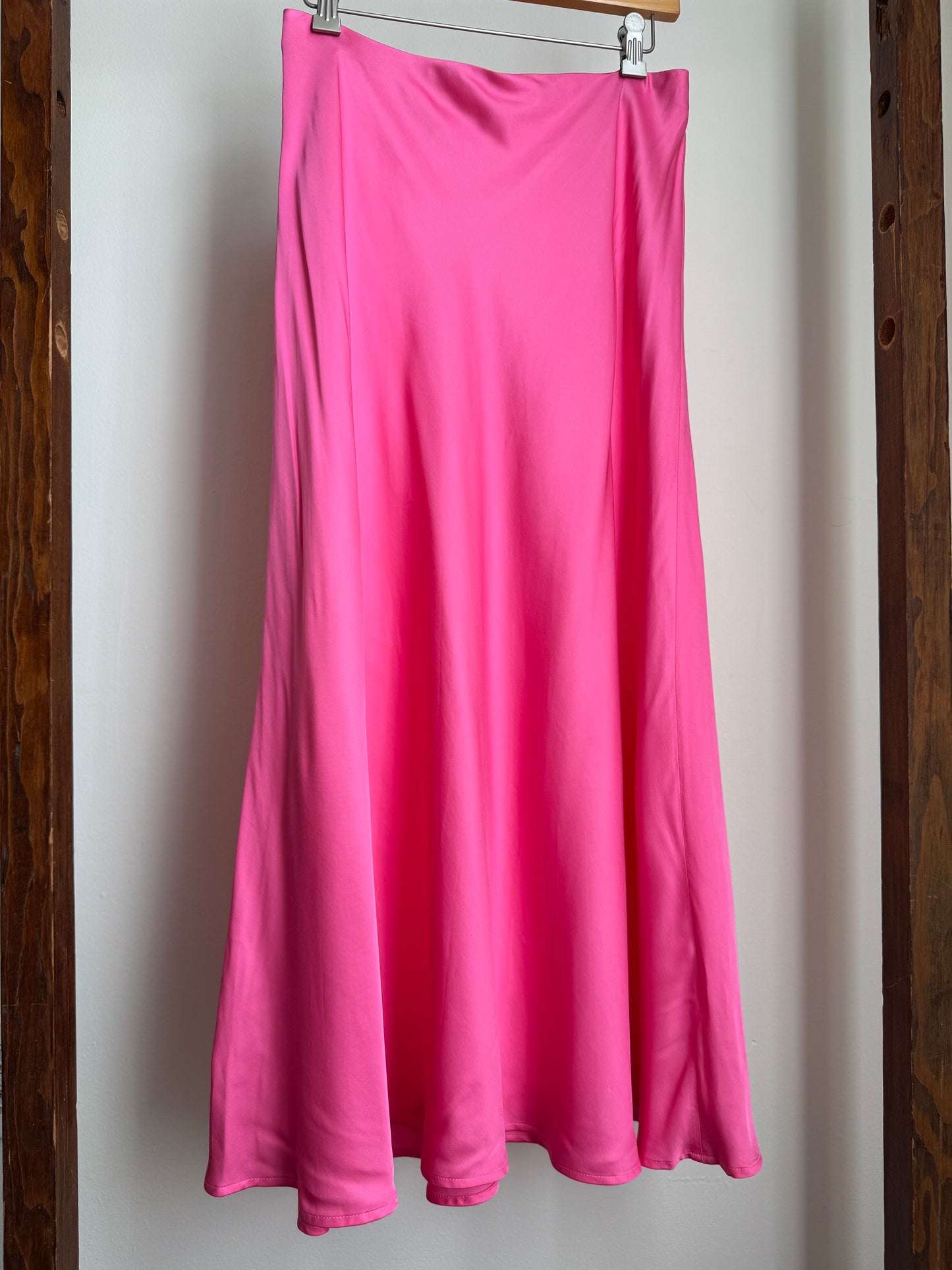 Reclaimed L'Agence Bias Cut Midi Skirt in Hot Pink