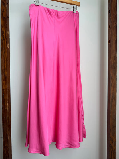 Reclaimed L'Agence Bias Cut Midi Skirt in Hot Pink