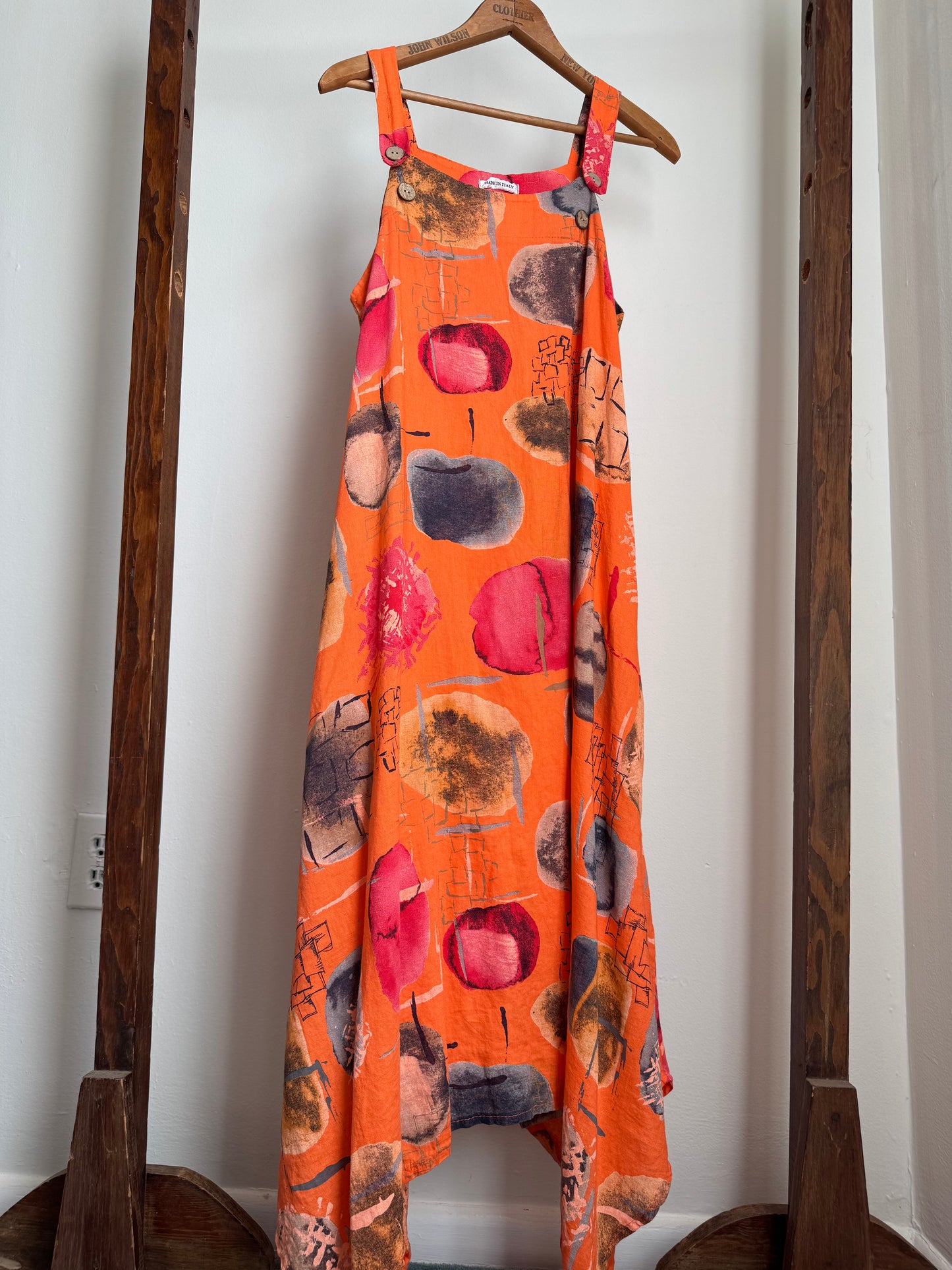 Reclaimed Made In Italy Linen Printed Dress in Orange