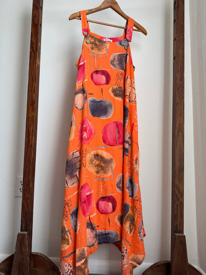 Reclaimed Made In Italy Linen Printed Dress in Orange
