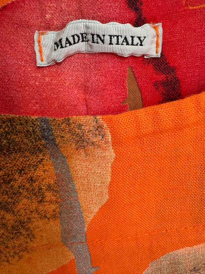 Reclaimed Made In Italy Linen Printed Dress in Orange