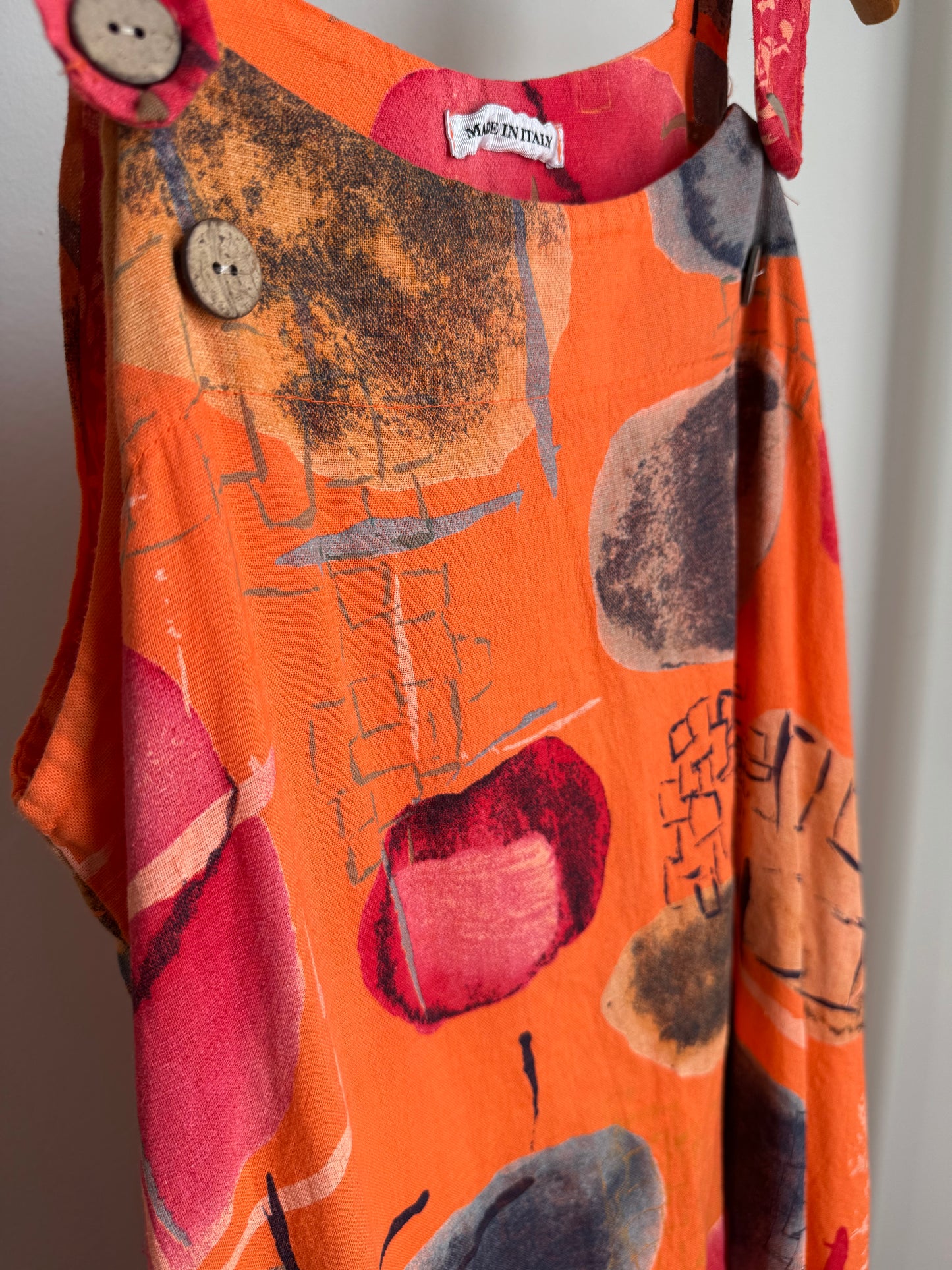 Reclaimed Made In Italy Linen Printed Dress in Orange
