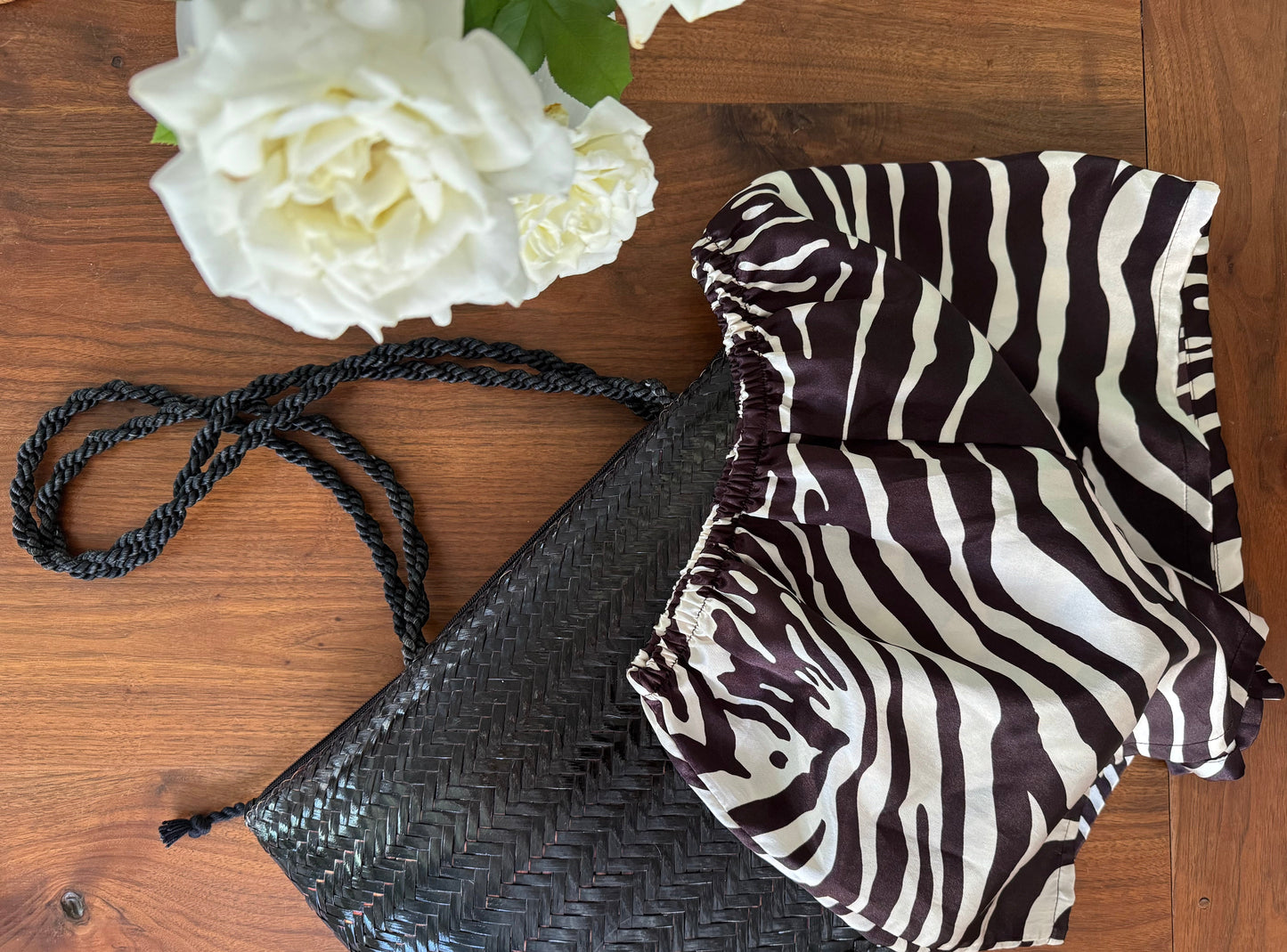 Vintage Straw Woven Tote in Dark Chocolate