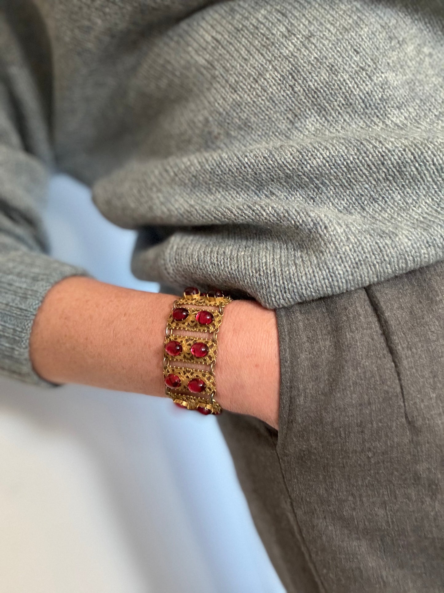 Vintage Metal and Glass Bracelet
