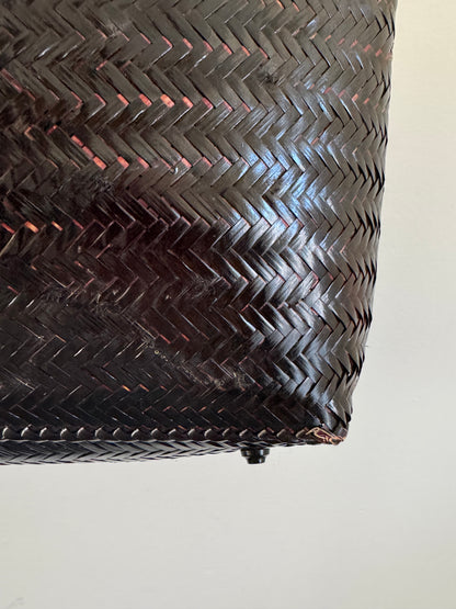 Vintage Straw Woven Tote in Dark Chocolate
