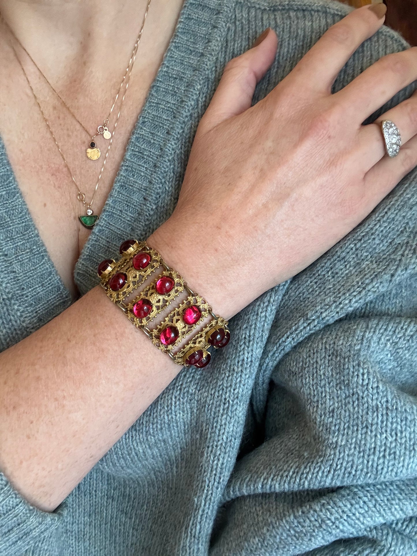 Vintage Metal and Glass Bracelet