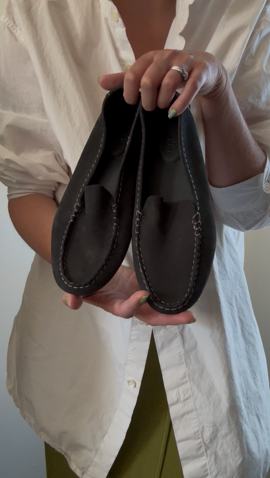 Reclaimed Sperry Leather Driving Loafers in Faded Black size 8