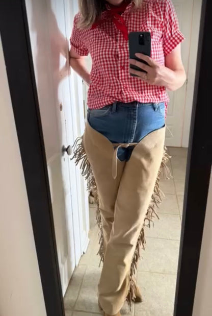 Vintage Gingham Short Sleeve Button Down Shirt in Red