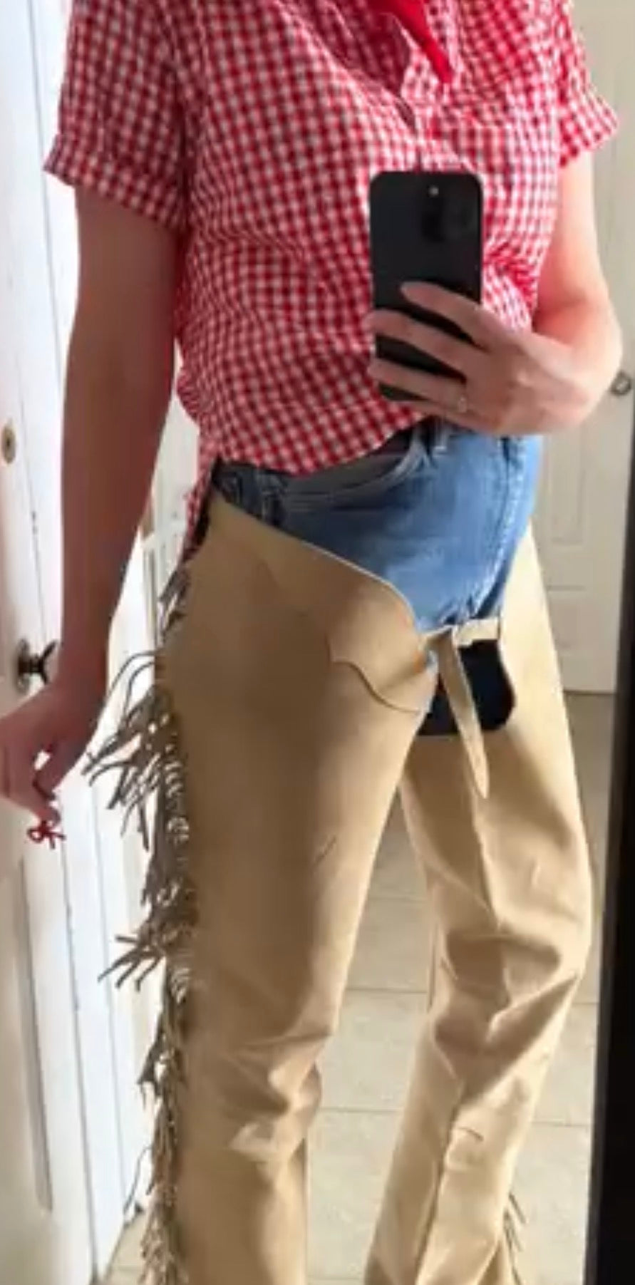 Vintage Gingham Short Sleeve Button Down Shirt in Red