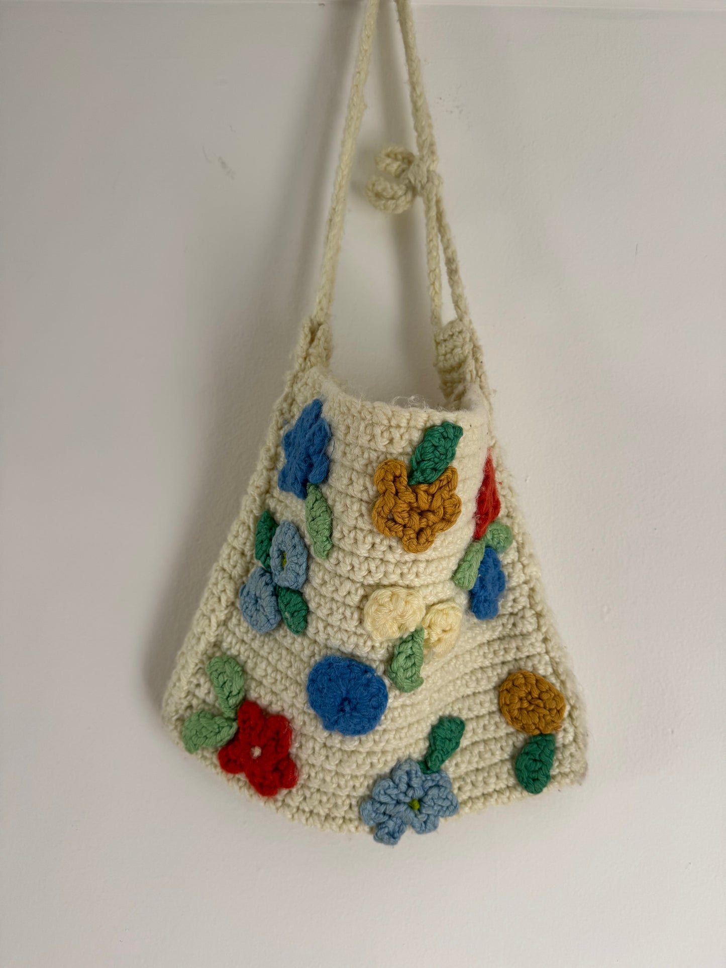 Handmade Crochet Bag With Flowers in Cream