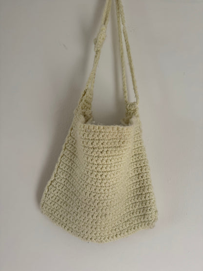 Handmade Crochet Bag With Flowers in Cream