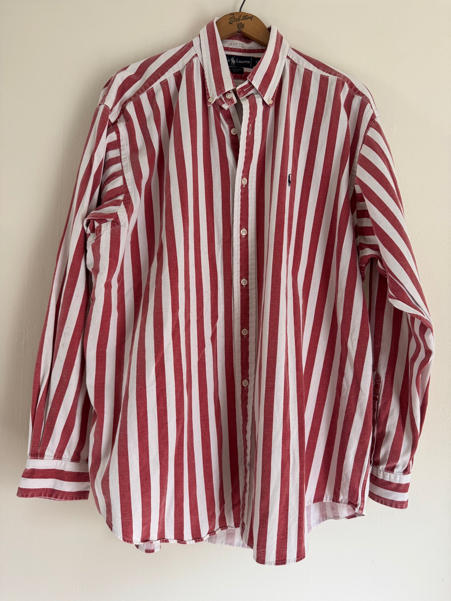 Vintage Ralph Lauren Stripe Button Down in Faded Red and White