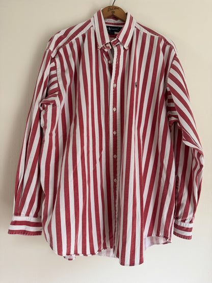 Vintage Ralph Lauren Stripe Button Down in Faded Red and White