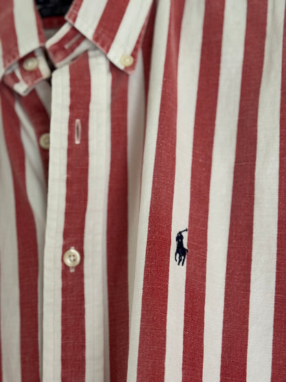 Vintage Ralph Lauren Stripe Button Down in Faded Red and White