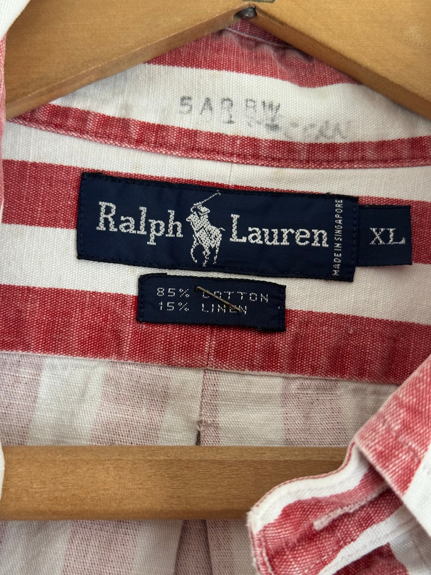 Vintage Ralph Lauren Stripe Button Down in Faded Red and White