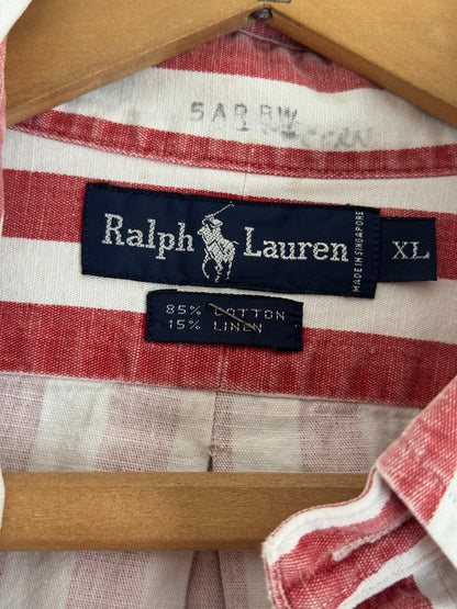 Vintage Ralph Lauren Stripe Button Down in Faded Red and White