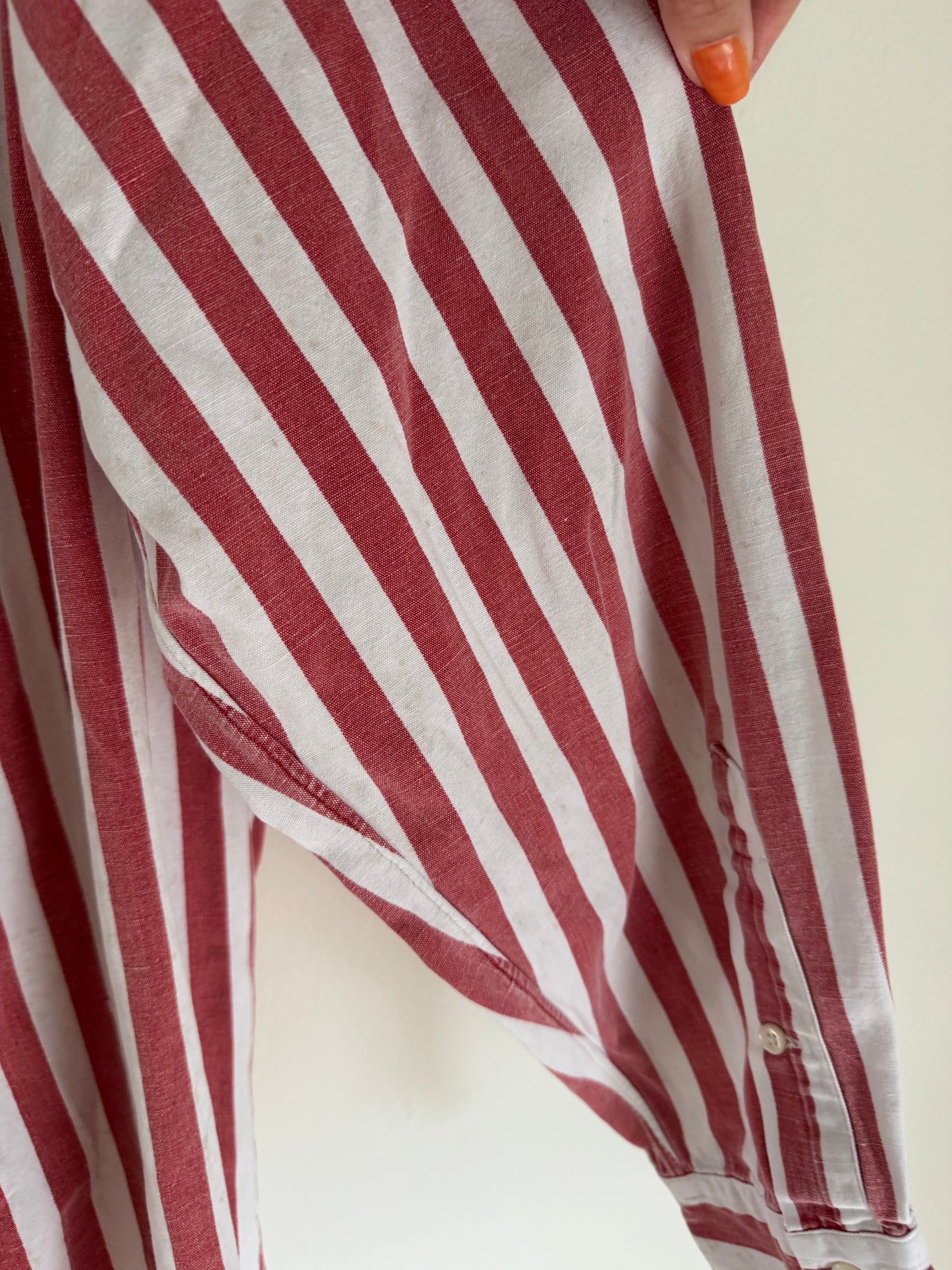 Vintage Ralph Lauren Stripe Button Down in Faded Red and White