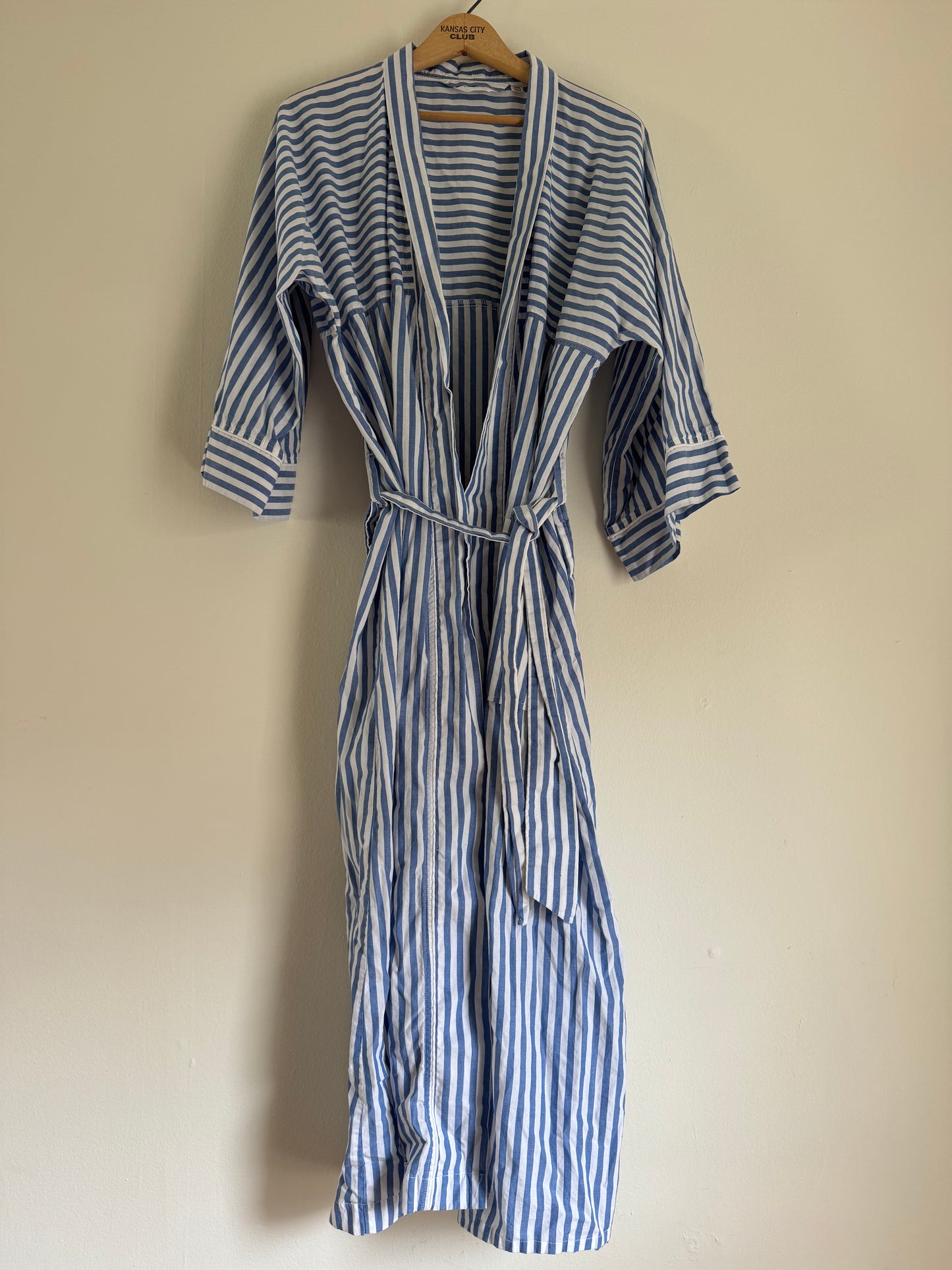 Christian Dior Stripe Cotton Robe in Blue & White