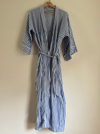 Christian Dior Stripe Cotton Robe in Blue & White