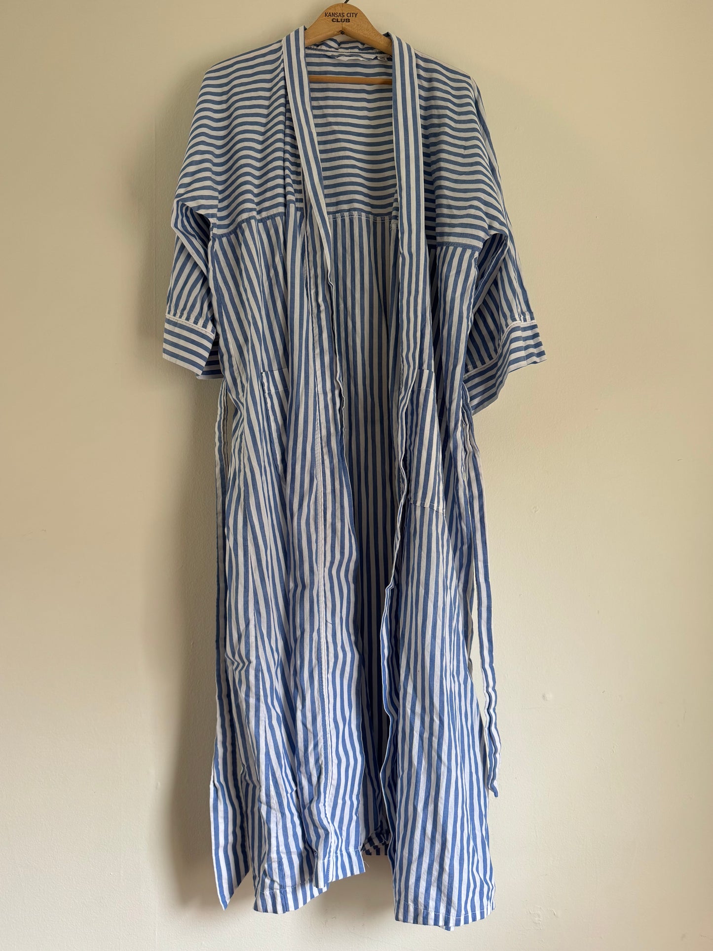 Christian Dior Stripe Cotton Robe in Blue & White