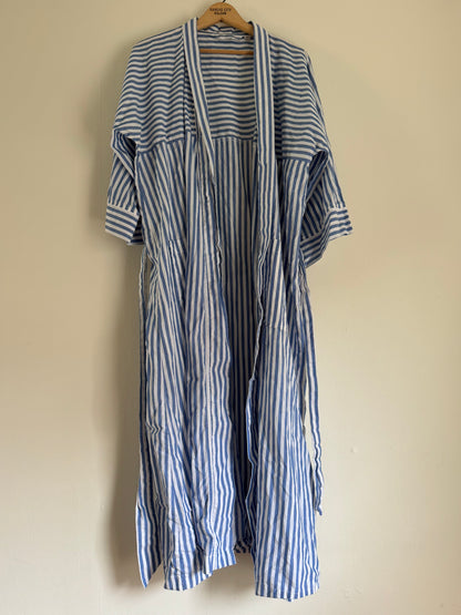 Christian Dior Stripe Cotton Robe in Blue & White