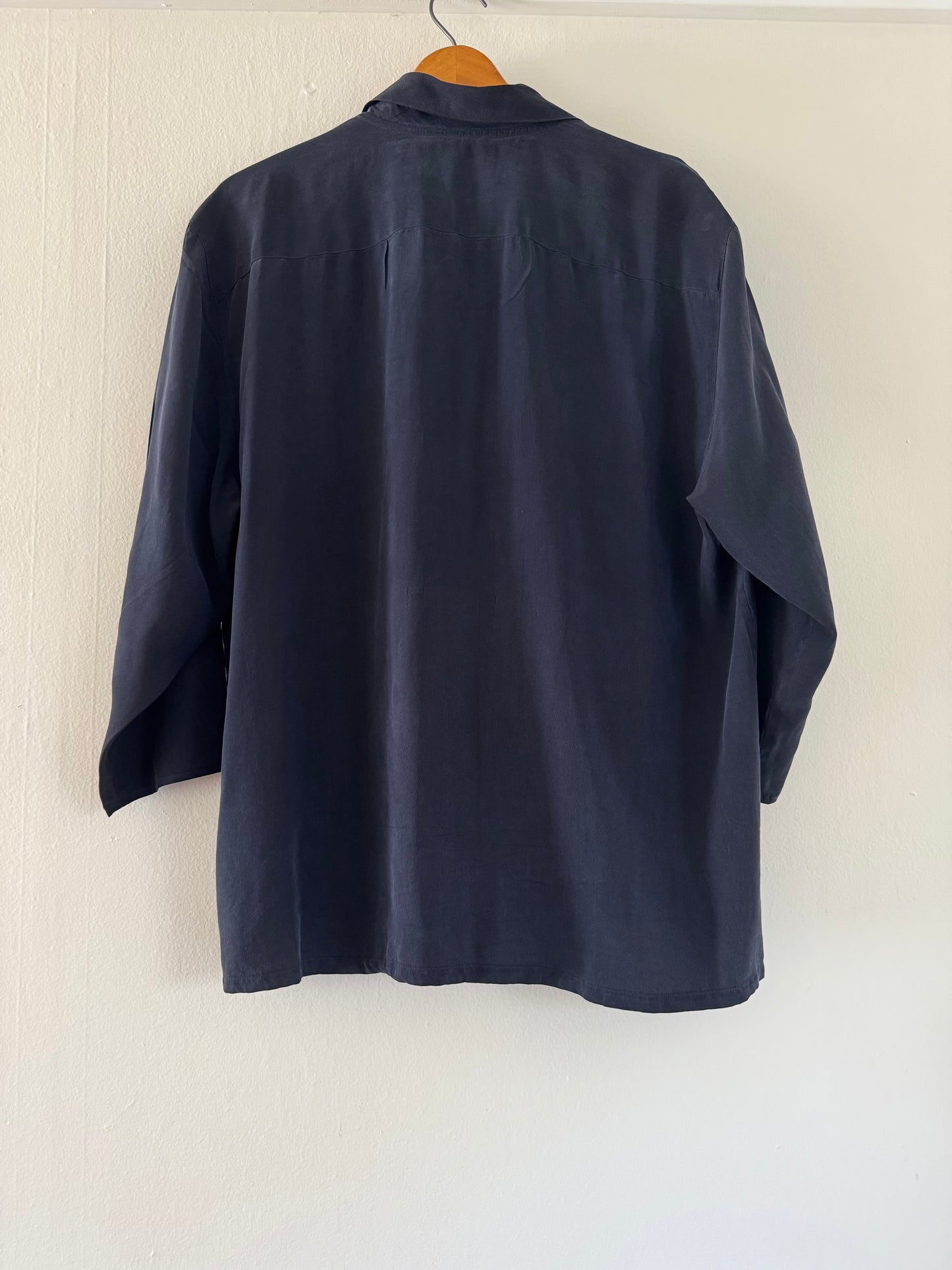 Silk 3/4 Sleeve Patch Pocket Button Down in Black