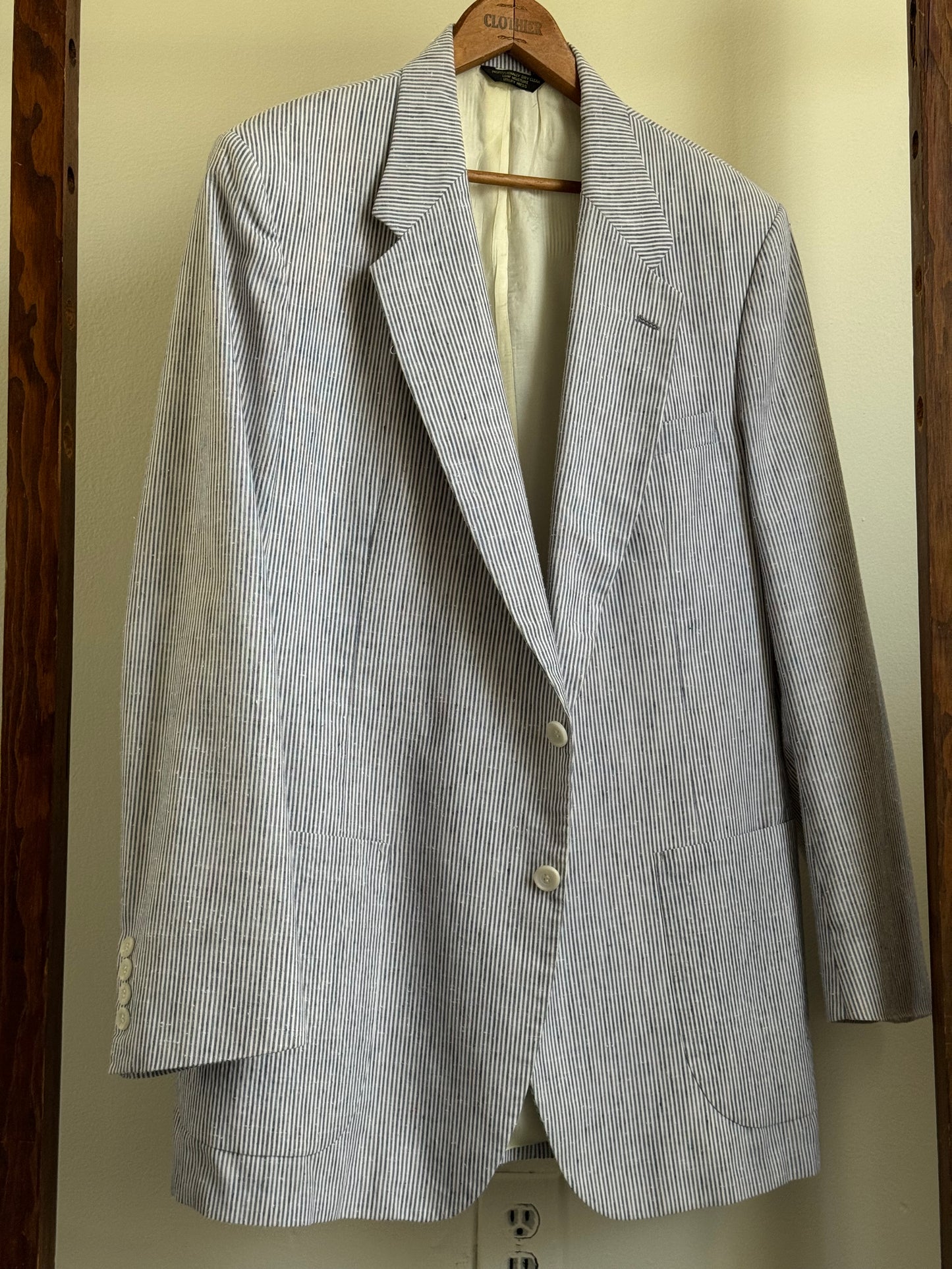 Reclaimed Silk/Linen Blue & White Stripe Sport Coat