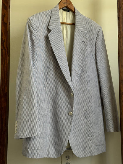 Reclaimed Silk/Linen Blue & White Stripe Sport Coat