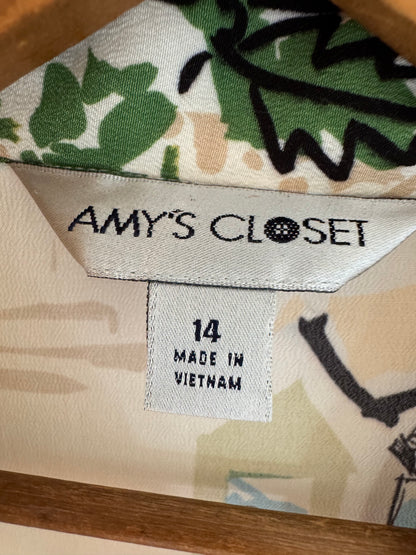 Amy's Closet Long Button Up Dress in Travel Print