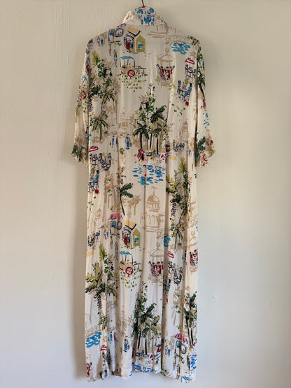 Amy's Closet Long Button Up Dress in Travel Print