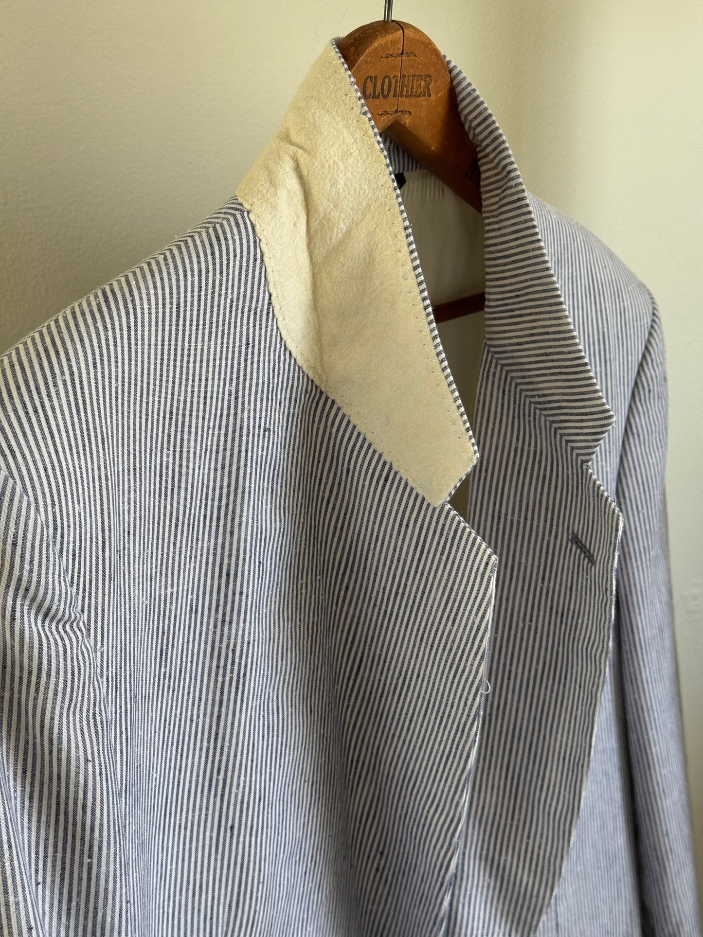 Reclaimed Silk/Linen Blue & White Stripe Sport Coat