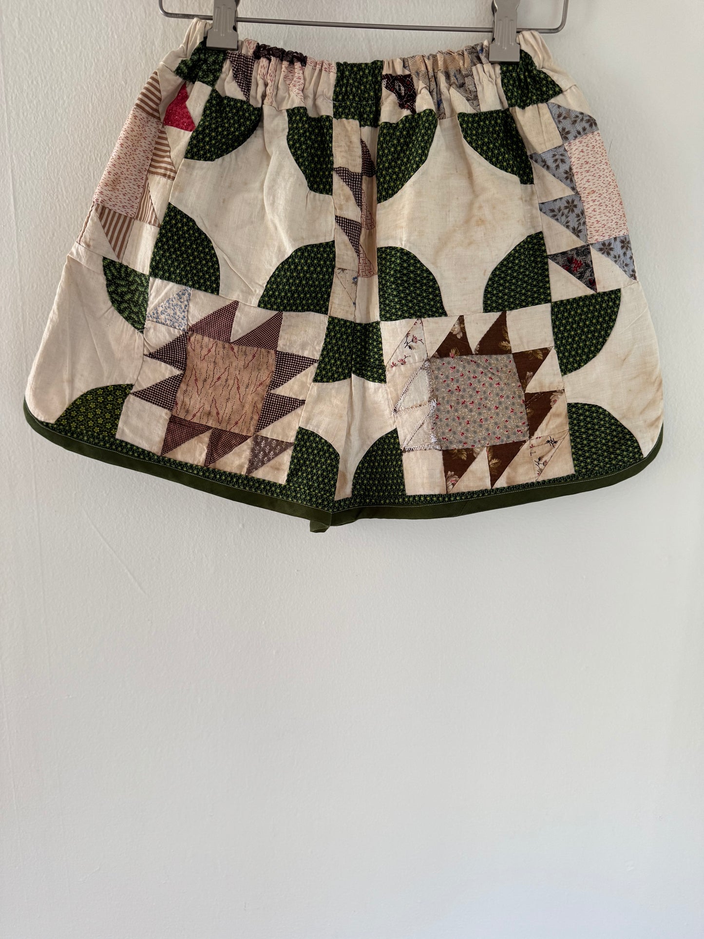 Jo & June One Of A Kind Quilt Shorts in Green Combo