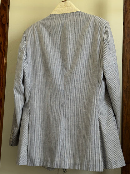 Reclaimed Silk/Linen Blue & White Stripe Sport Coat