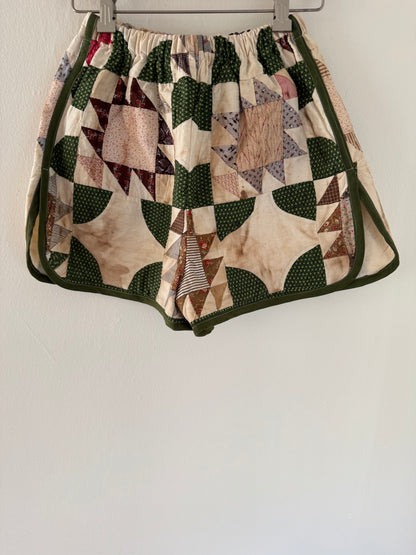 Jo & June One Of A Kind Quilt Shorts in Green Combo