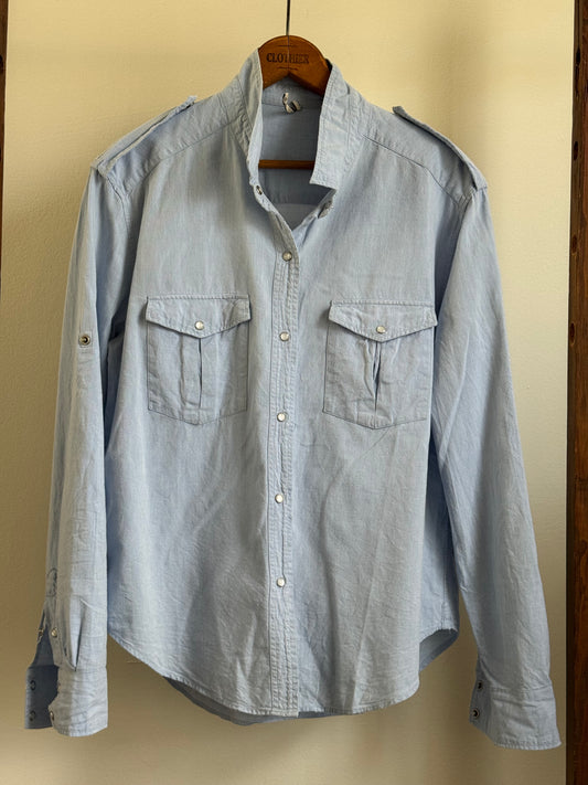 Reclaimed IRO Pearl Snap Front Chambray Shirt