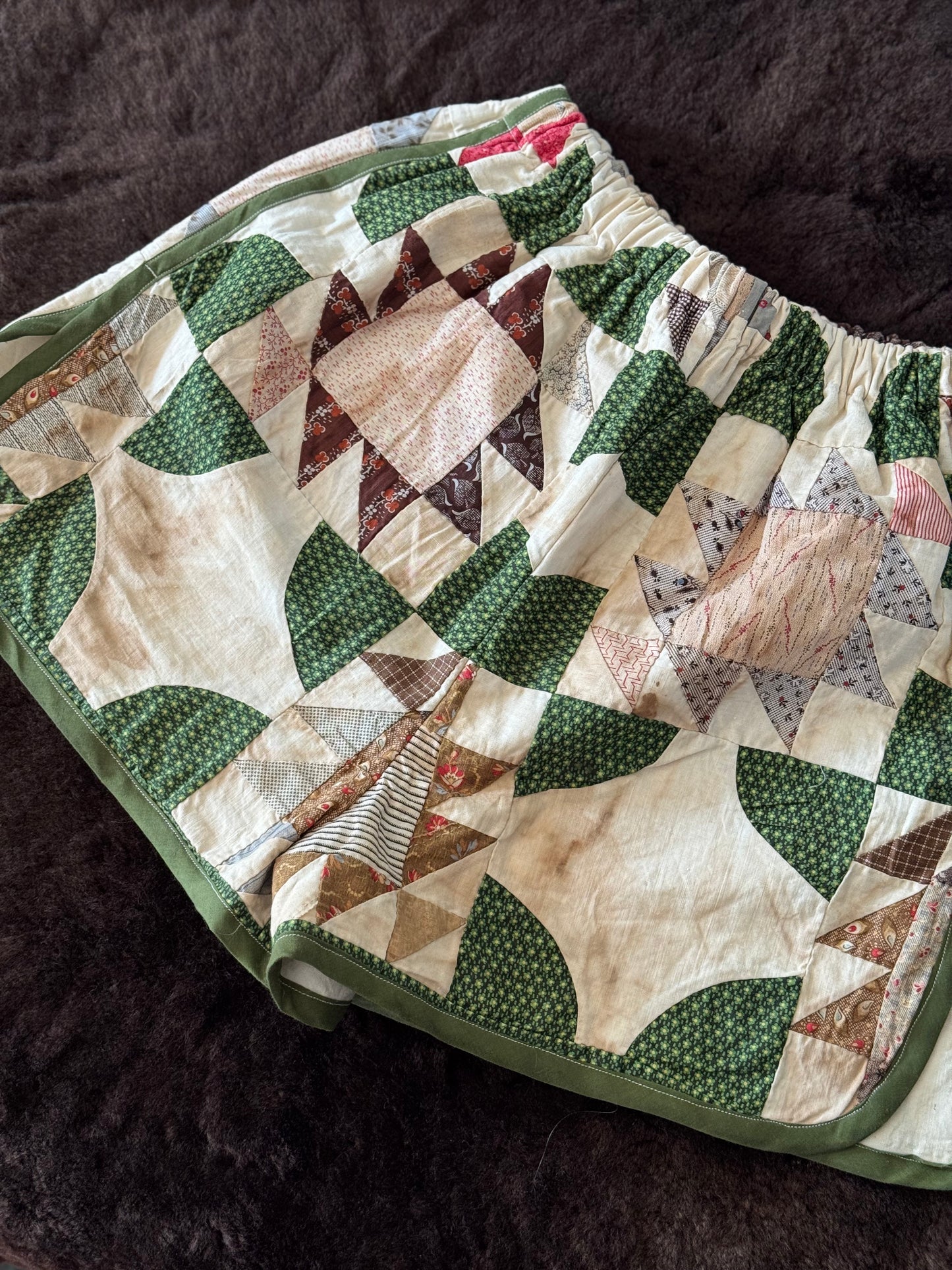 Jo & June One Of A Kind Quilt Shorts in Green Combo