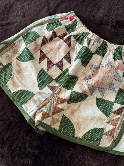 Jo & June One Of A Kind Quilt Shorts in Green Combo
