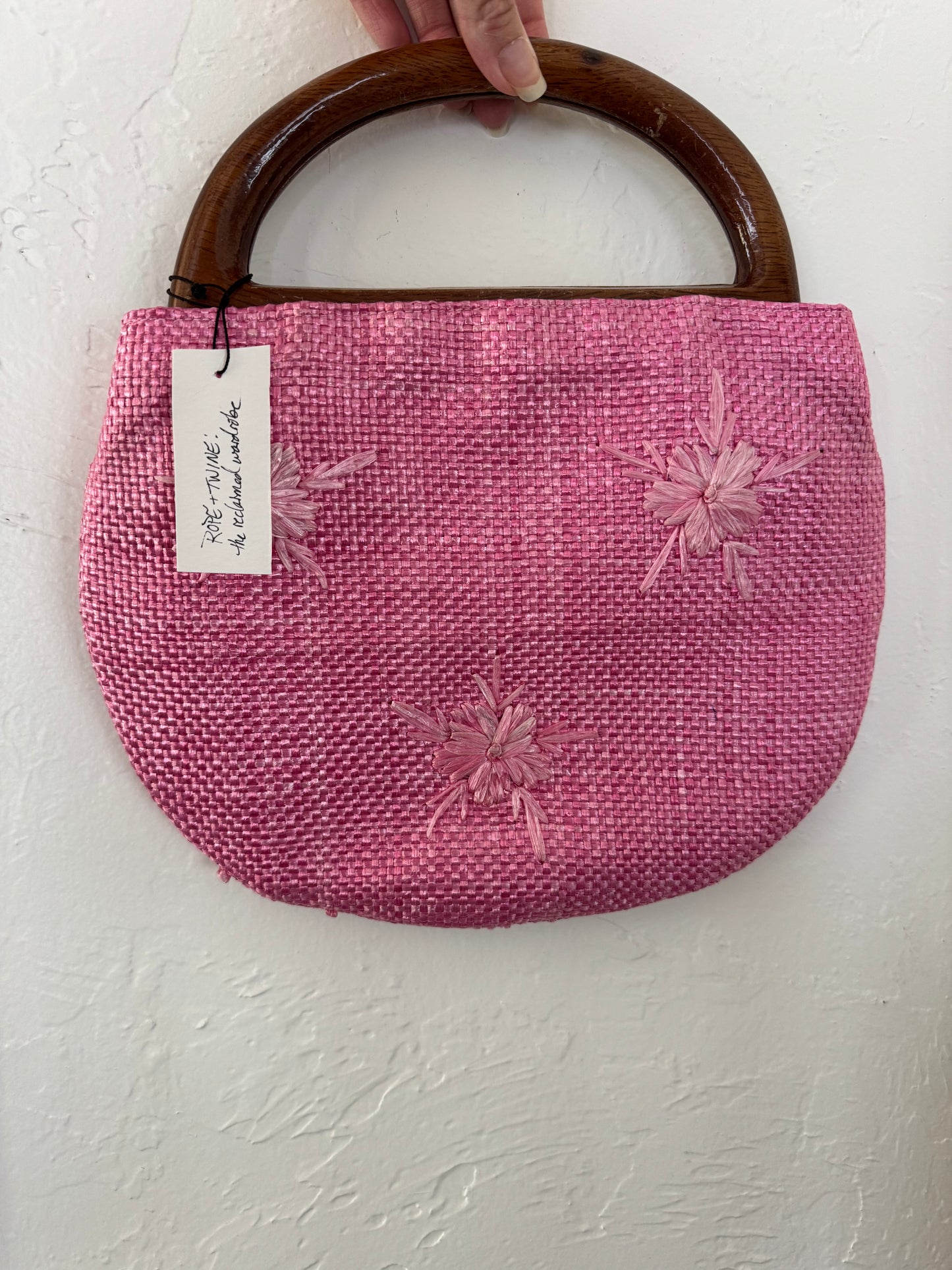 Vintage Woven Straw Bag in Pink