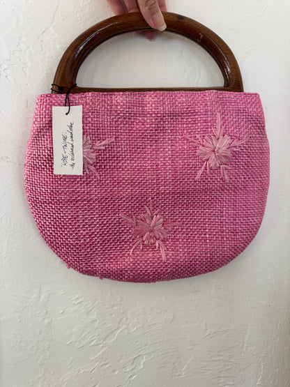 Vintage Woven Straw Bag in Pink