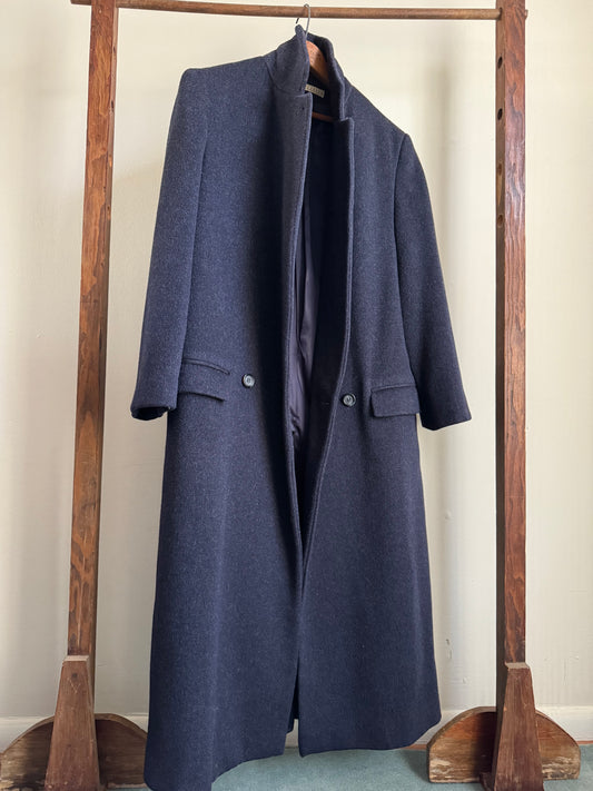 Perry Ellis Wool/Mohair Long Dress Coat in Navy