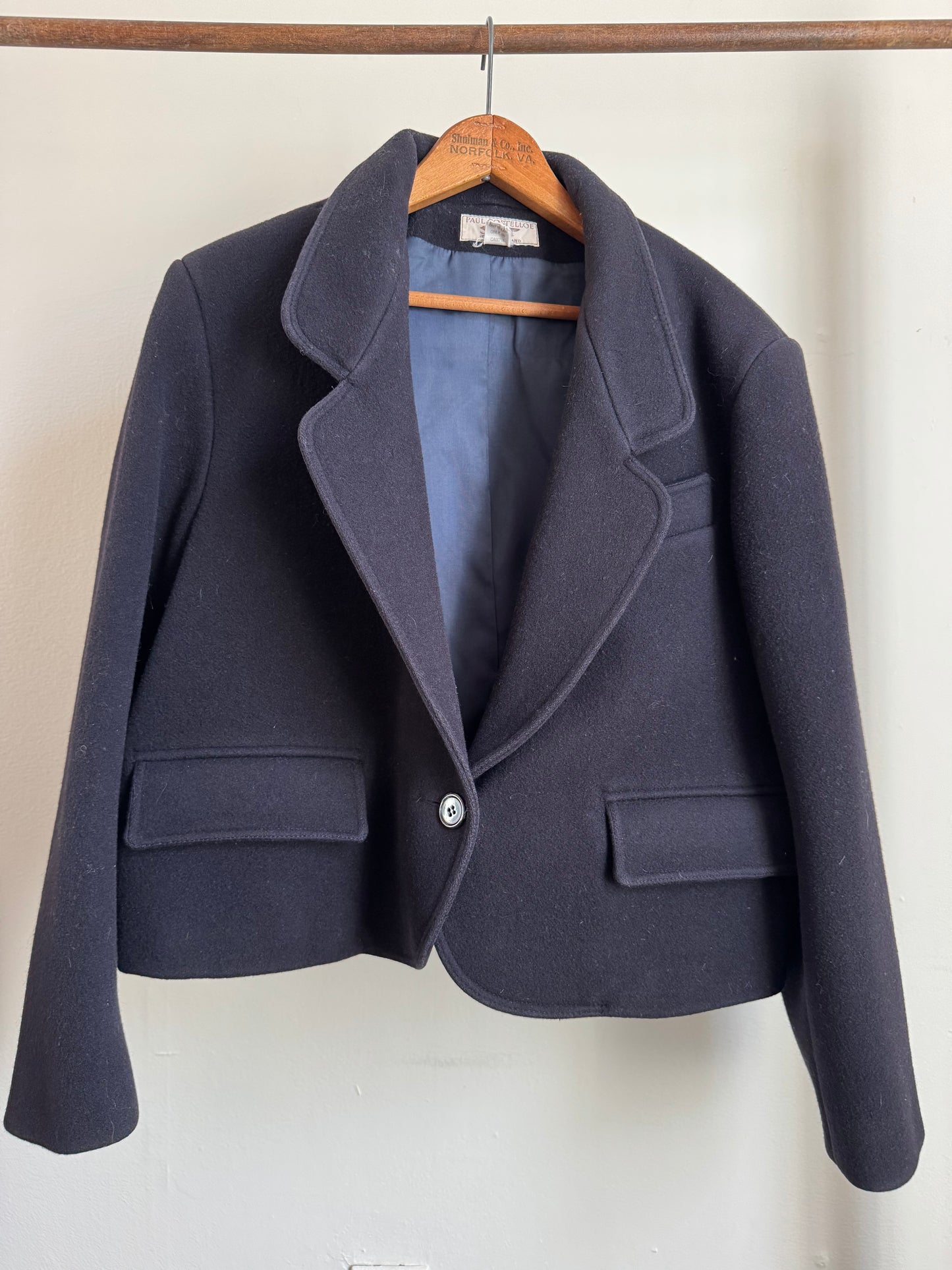 Paul Costello Cropped Wool Jacket in Navy